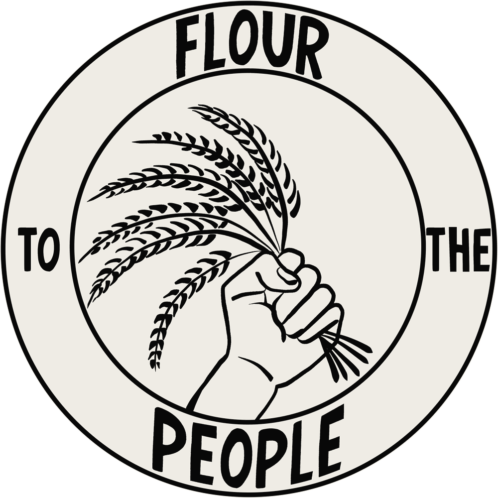 Flour to the People logo: a raised fist holding a sheaf of wheat